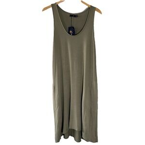 Seven7 Women's Size M Olive Midi Tank Dress Sleeveless Minimalist Lounge Pockets